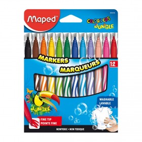 Colored Washable Markers, Fine Tip, Assorted Colors, Pack of 12